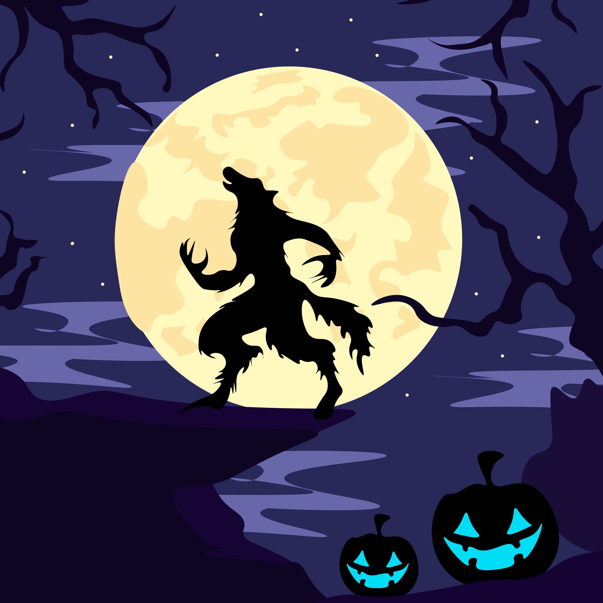 Werewolf and gleaming pumpkin