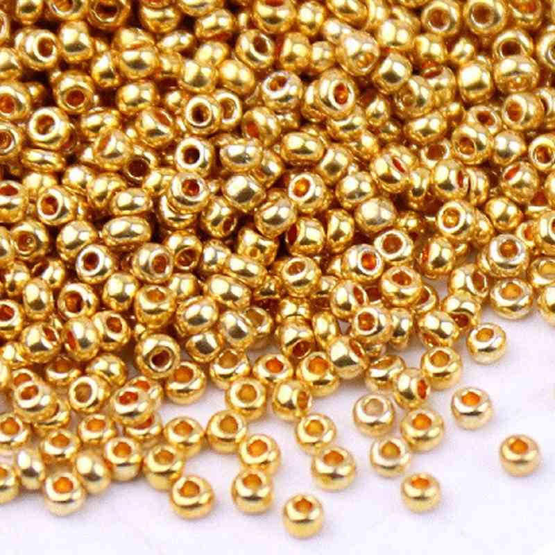 Metallic Glass Round Beads - Golden