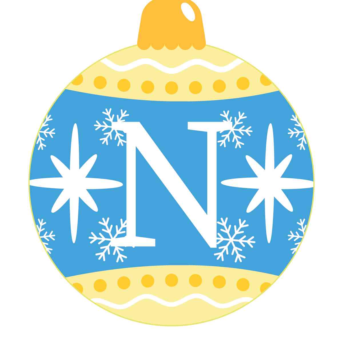 Ornament - Snow Flakes Christmas Ball (Letter N)