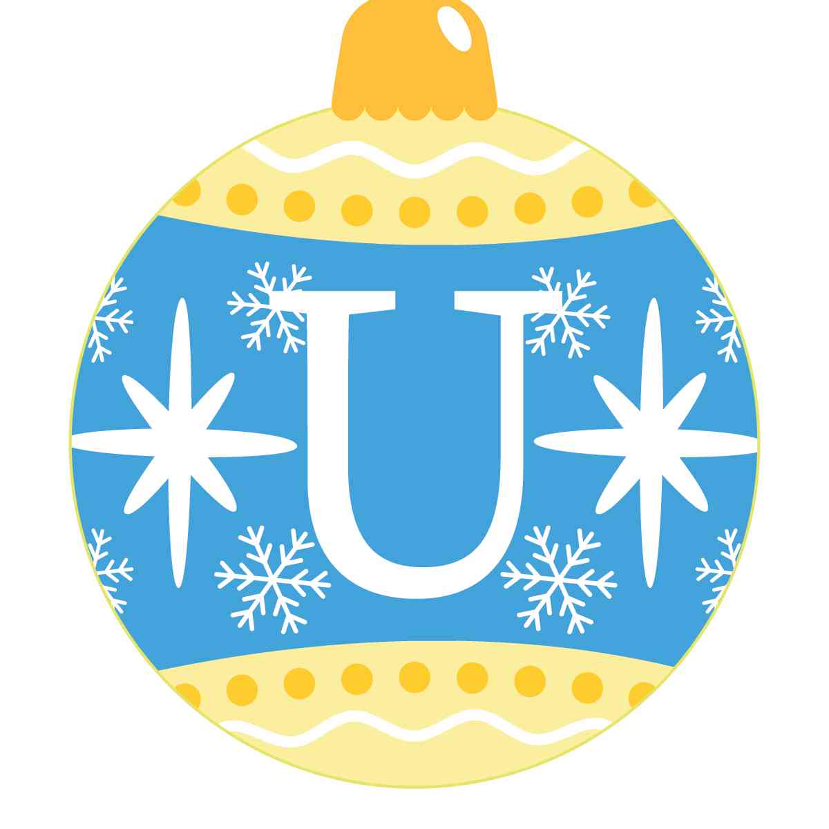 Ornament - Snow Flakes Christmas Ball (Letter U)