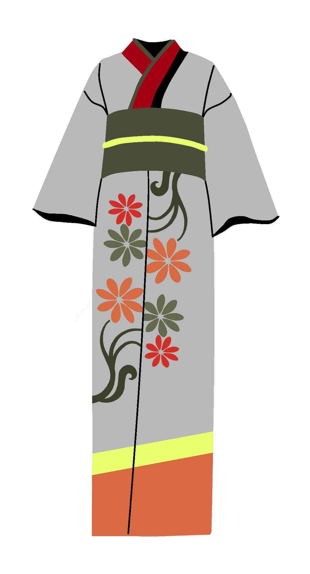Kimono Grey Flower Cultural Dress (Japan)