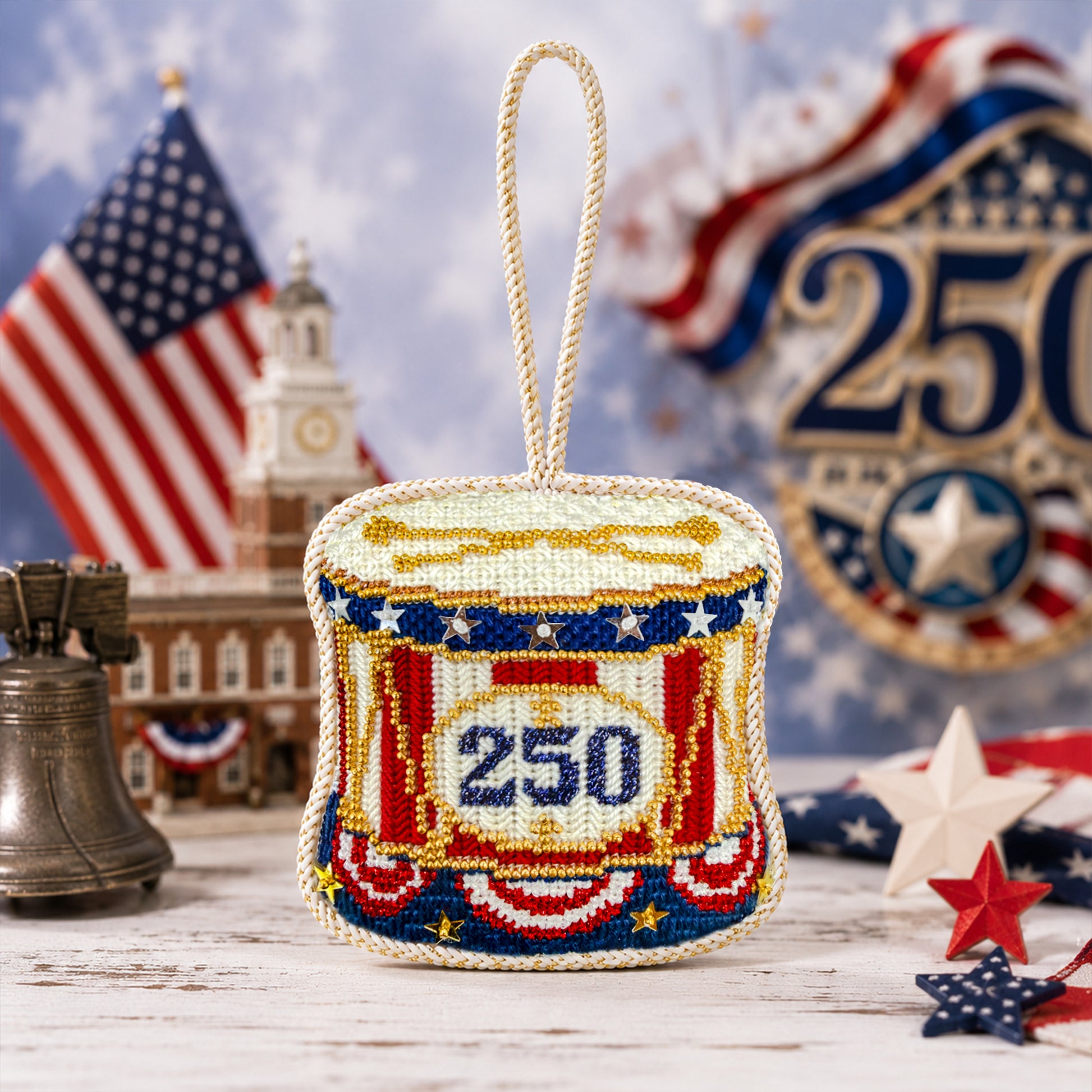 America 250 Celebration Collection #4 – Patriotic Parade Drum Ornament Kit