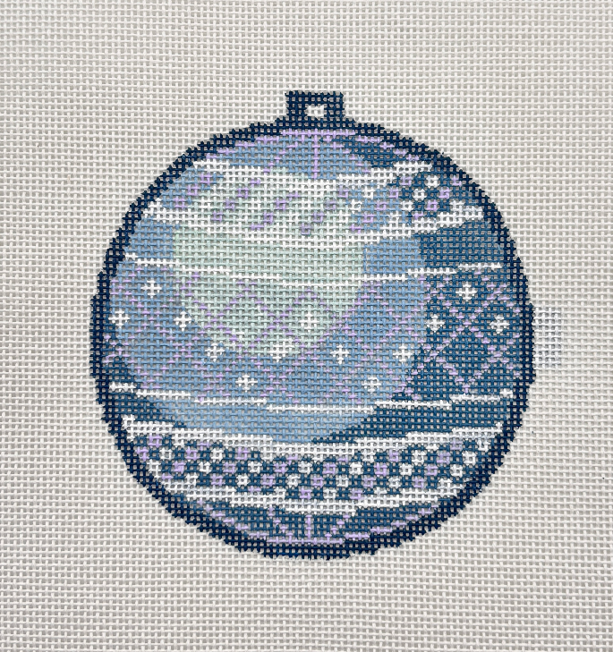 Lavender & Navy Patterned Needlepoint Holiday Ornament