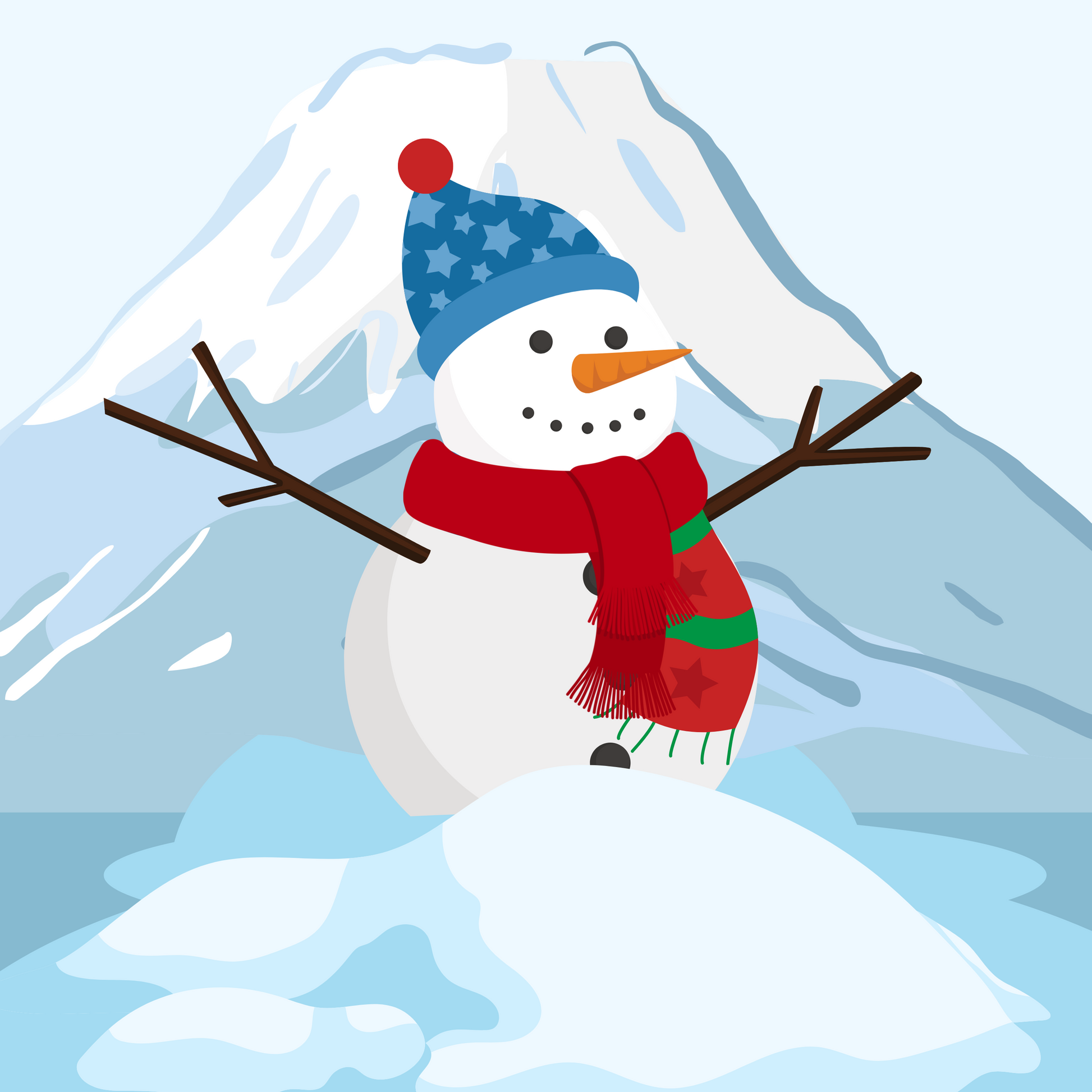 Snowman in Snowy Mountain Landscape