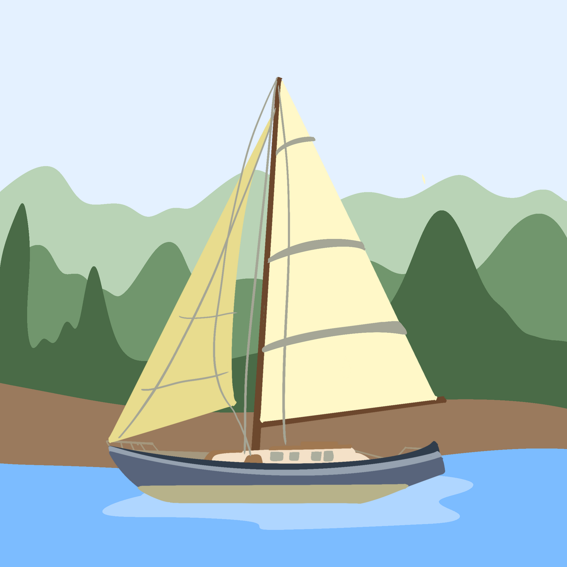 Sailing Boat by the Mountains