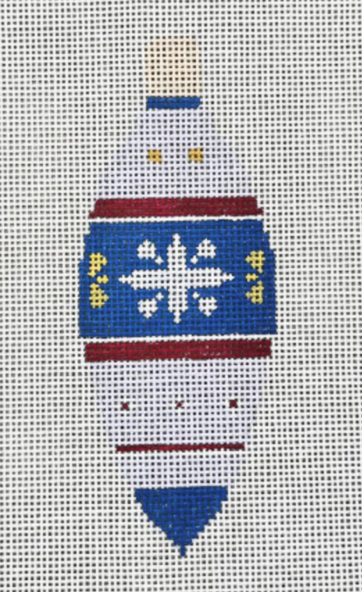 Blue & Red Needlepoint Holiday Ornament with White Snowflake Accent