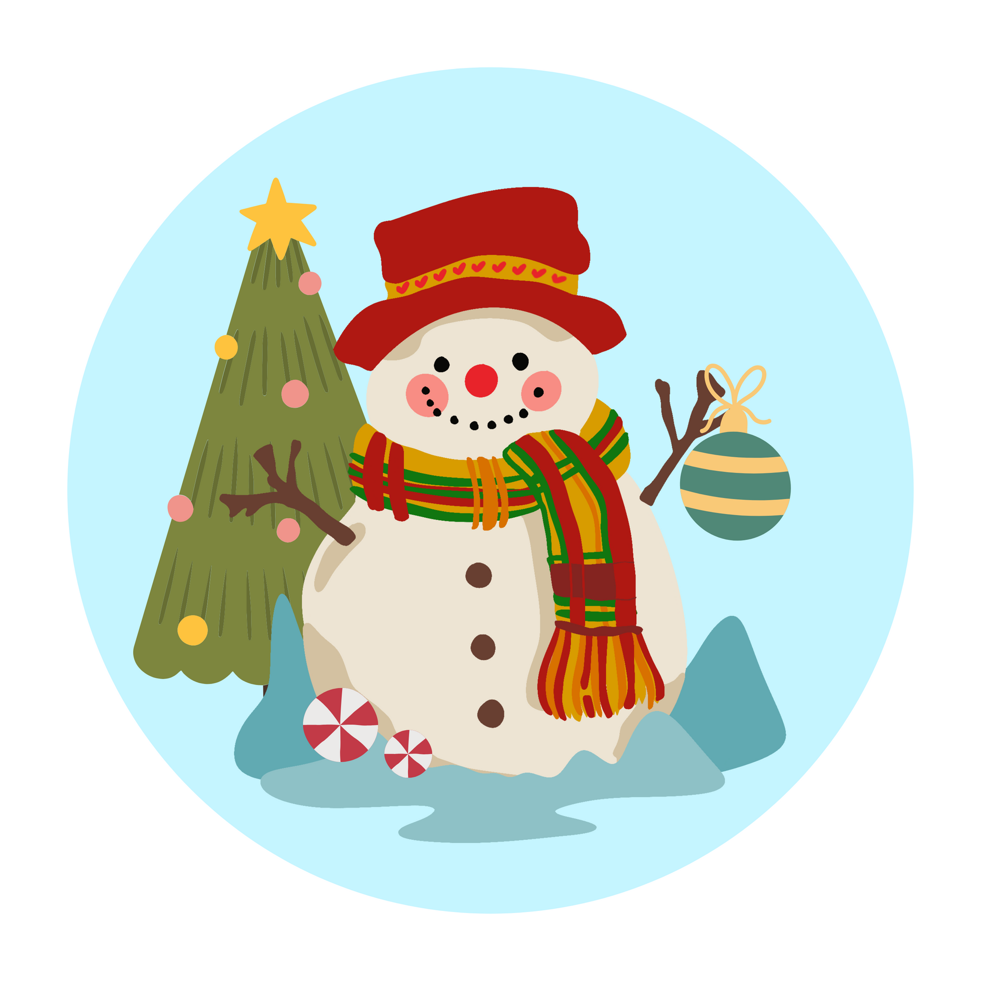 Festive Snowman with Christmas Tree