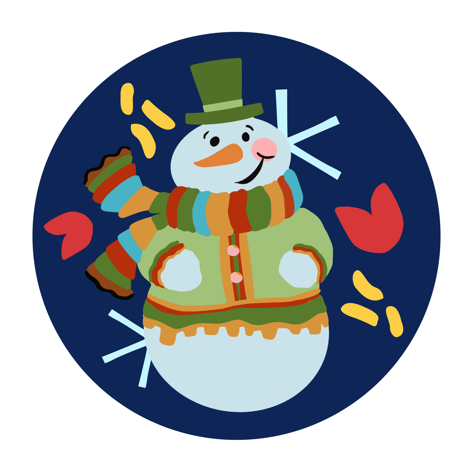 Cheerful Snowman in Colorful Outfit