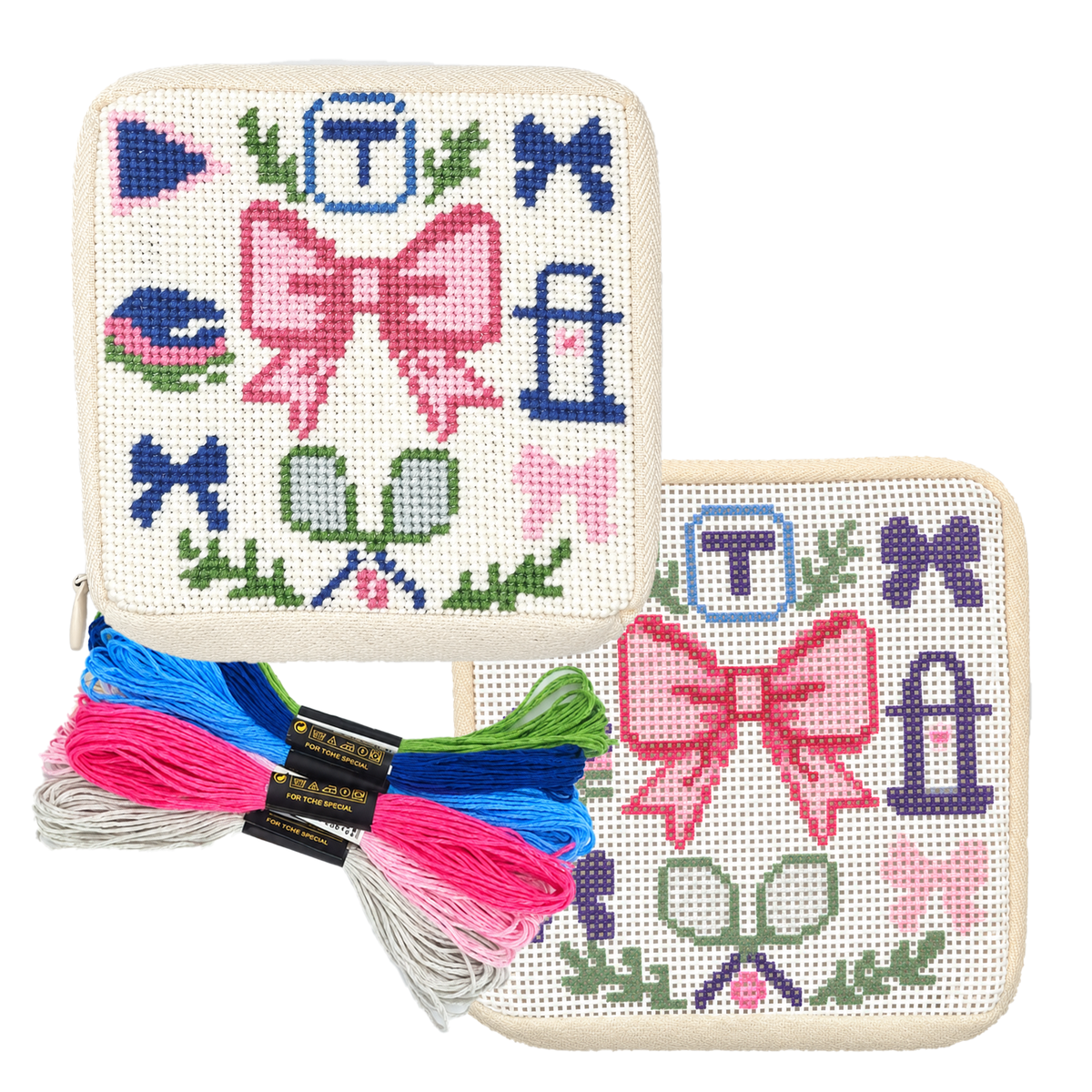 Preppy Bow Needlepoint Zip Pouch Kit