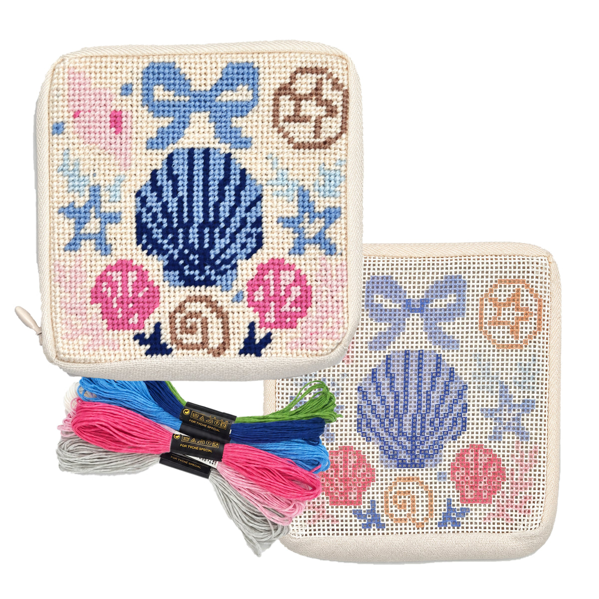 Seashell Bow Needlepoint Zip Pouch Kit