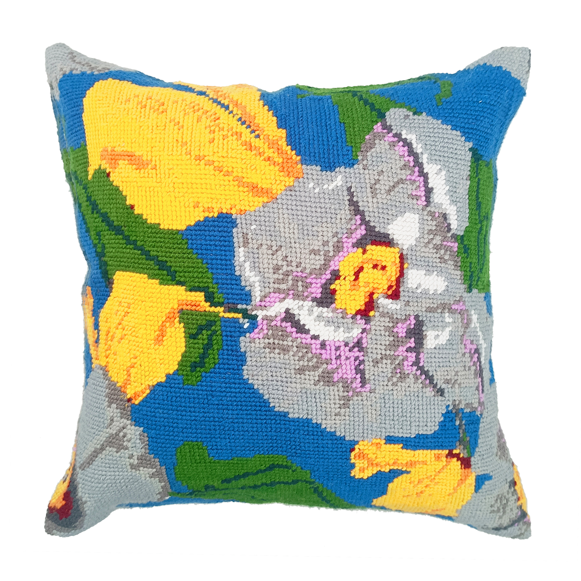 Needlepoint Pillow Kit - White Hibiscus-Blue
