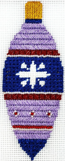 Blue & Red Needlepoint Holiday Ornament with White Snowflake Accent