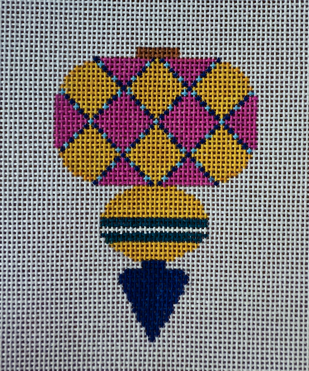 Bright Checkered Pink & Yellow Festive Holiday Ornament