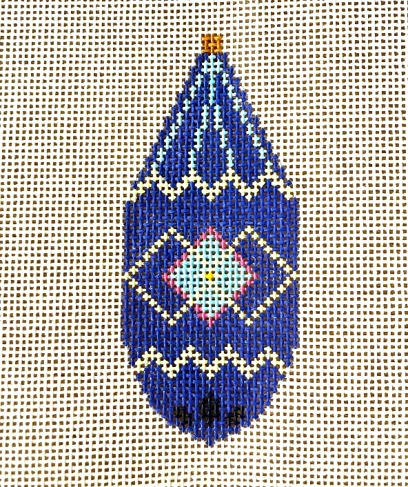Deep Blue Patterned Festive Holiday Ornament
