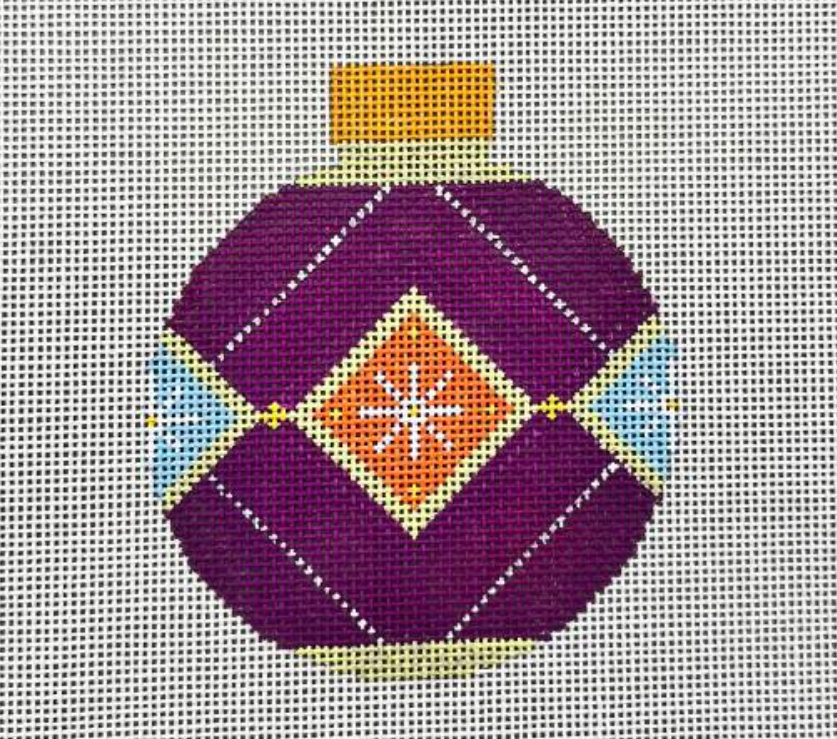 Purple Round Christmas Ornament with Geometric Pattern