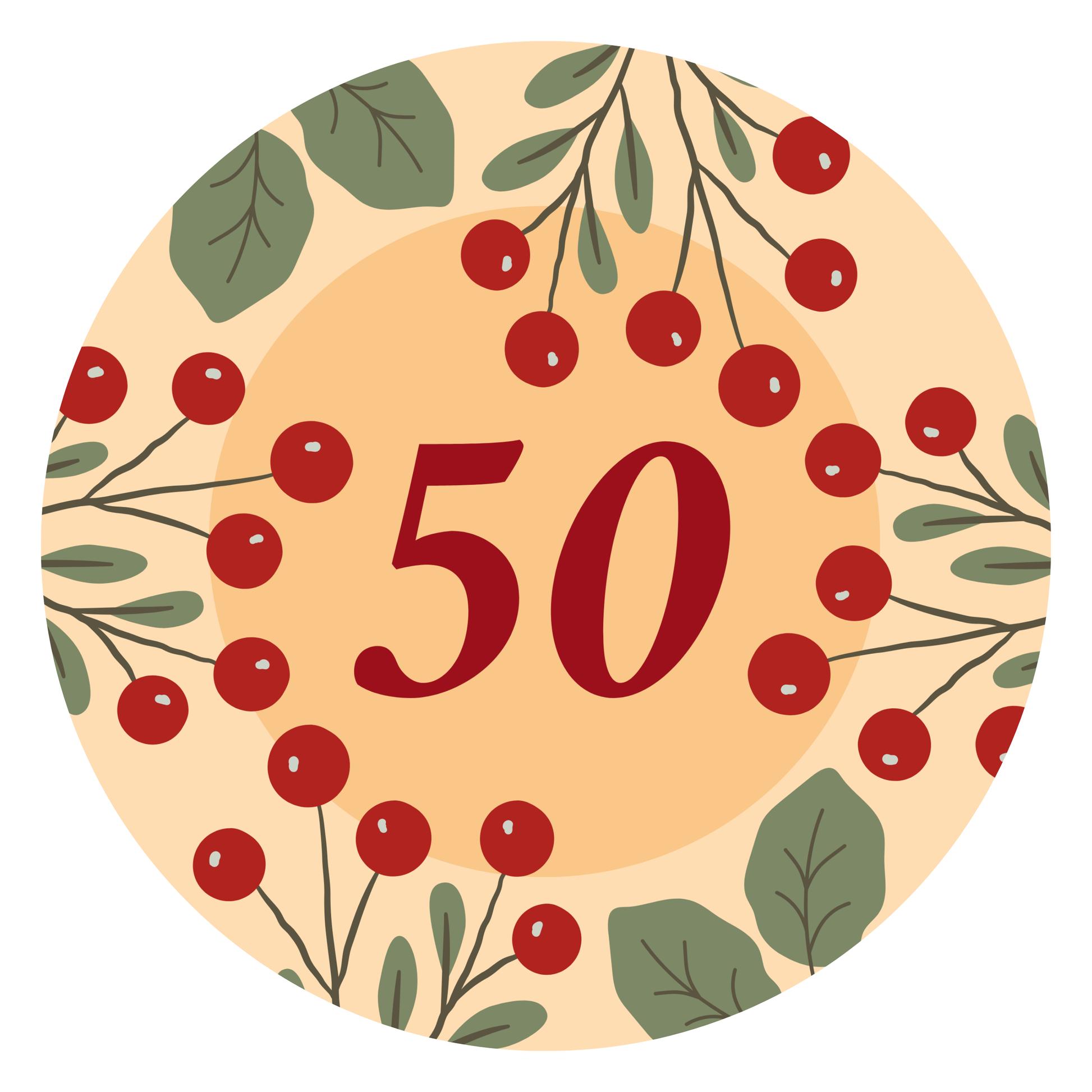 50 with Berry and Leaf Wreath