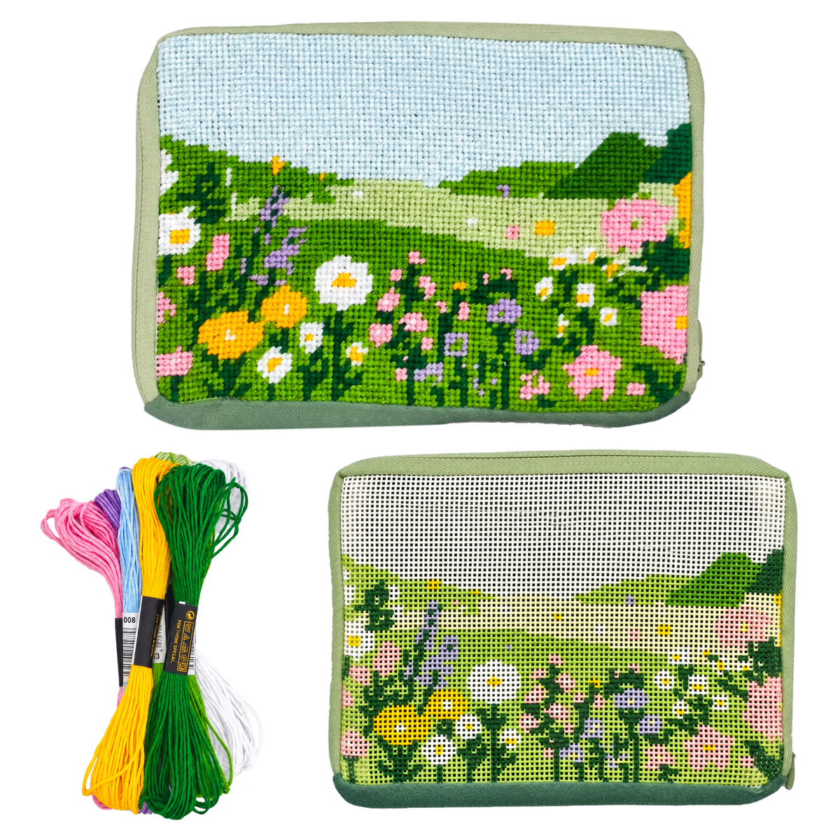 Spring Wildflower Meadow Needlepoint Zip Pouch Kit