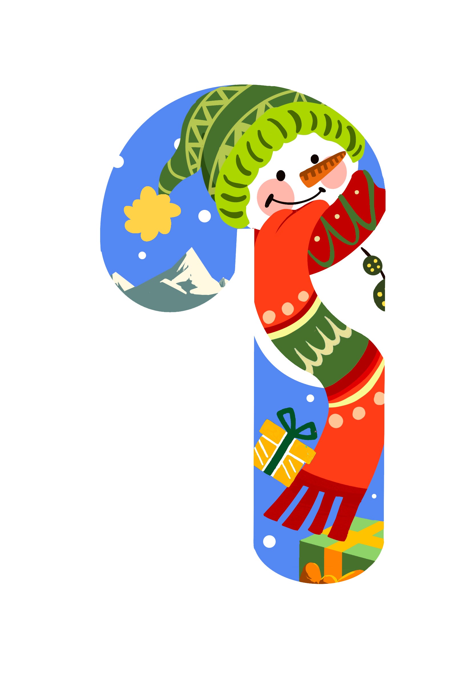 Candy Cane - Snowman with Gifts