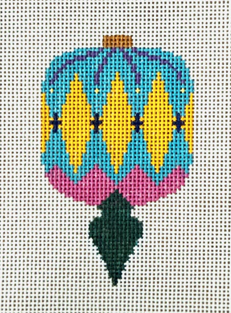 Turquoise & Yellow Star-Accented Festive Holiday Ornament