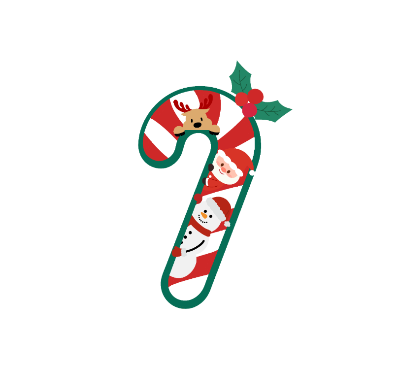 Christmas Candy Cane with Holiday Characters