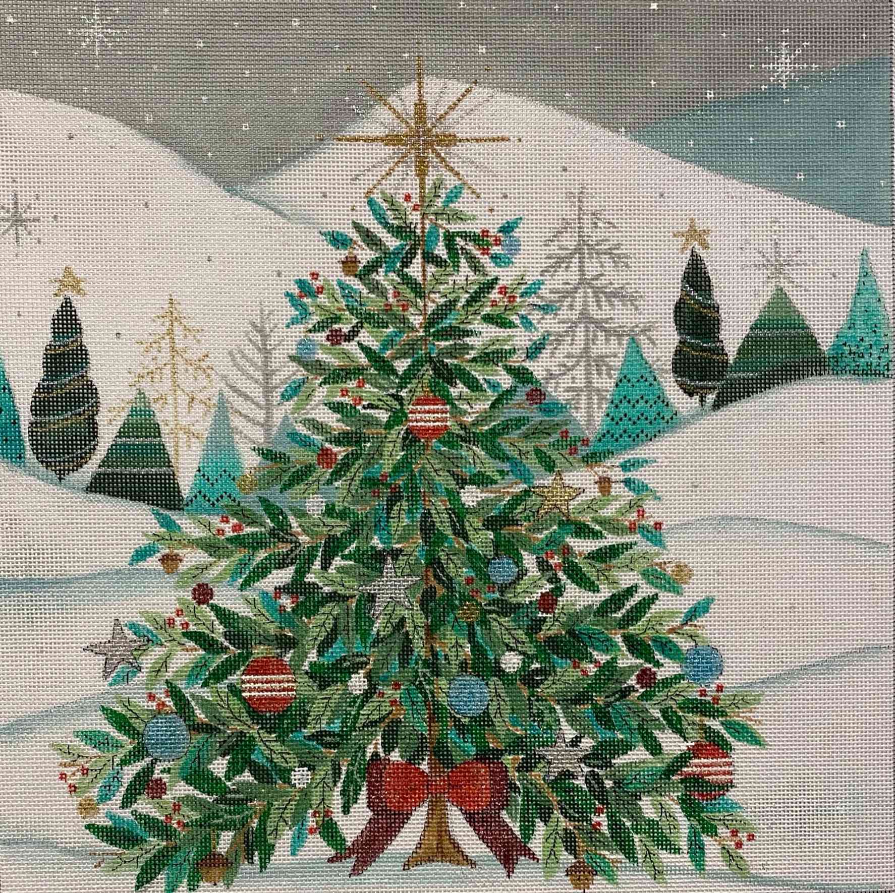 CHRISTMAS TREE W/RED BOW PILLOW