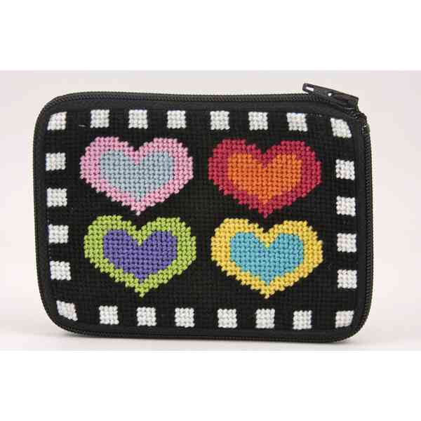 HEARTS ON BLACK-STITCH & ZIPTM CREDIT CARD/COIN PURSE