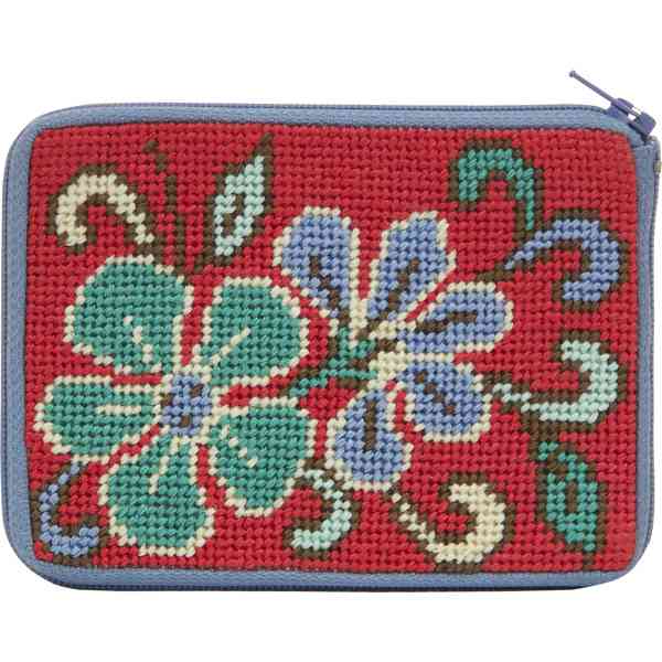 RED ASIAN FLORAL-STITCH & ZIPTM CREDIT CARD/COIN PURSE