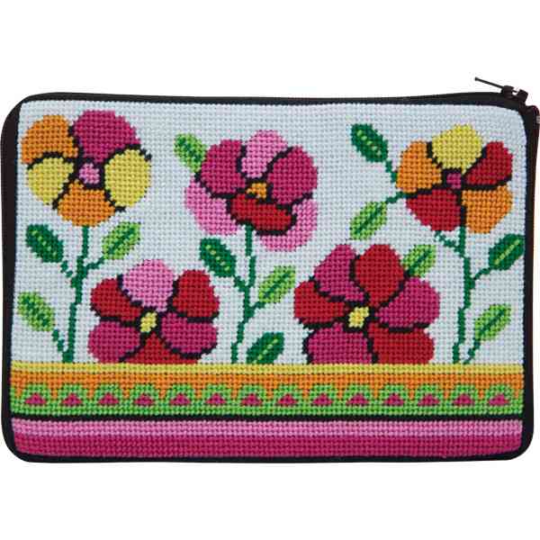 PINK & ORANGE POPPIES- STITCH & ZIP NEEDLEPOINT PURSE