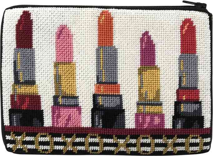 XOXO LIPSTICKS- STITCH & ZIP NEEDLEPOINT PURSE