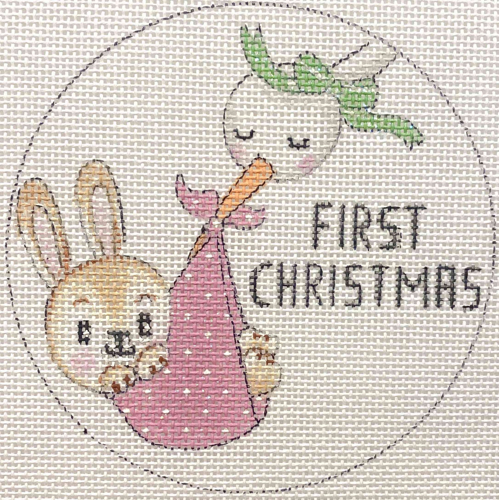 STORK & BABY GIRL BUNNY FIRST XMAS