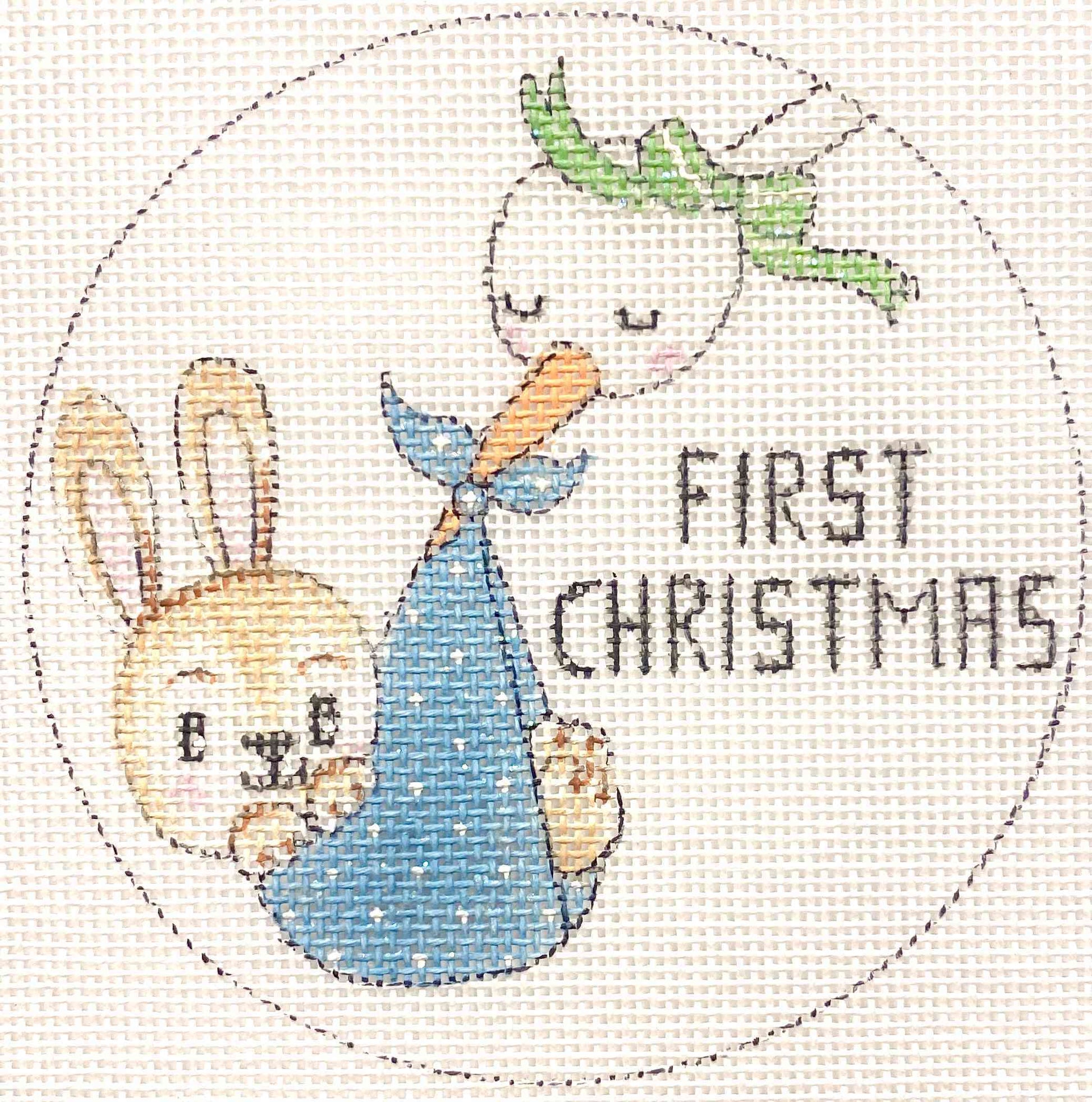 STORK & BABY BOY BUNNY FIRST XMAS