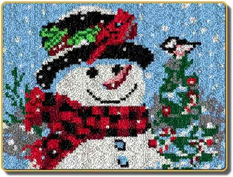 Latch Hook Rug Kits- Black Hat Snowman