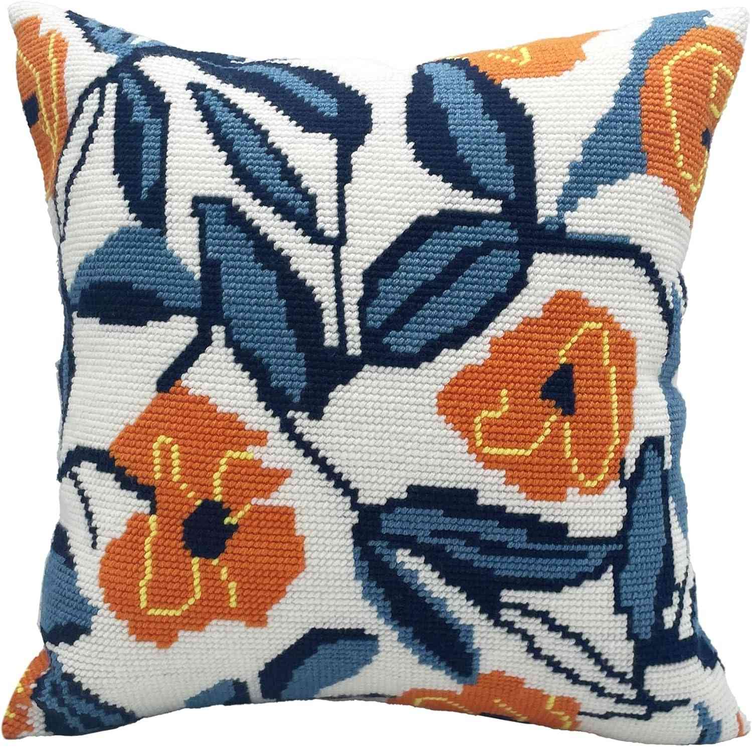 Needlepoint Pillow Kit - Orange Flowers