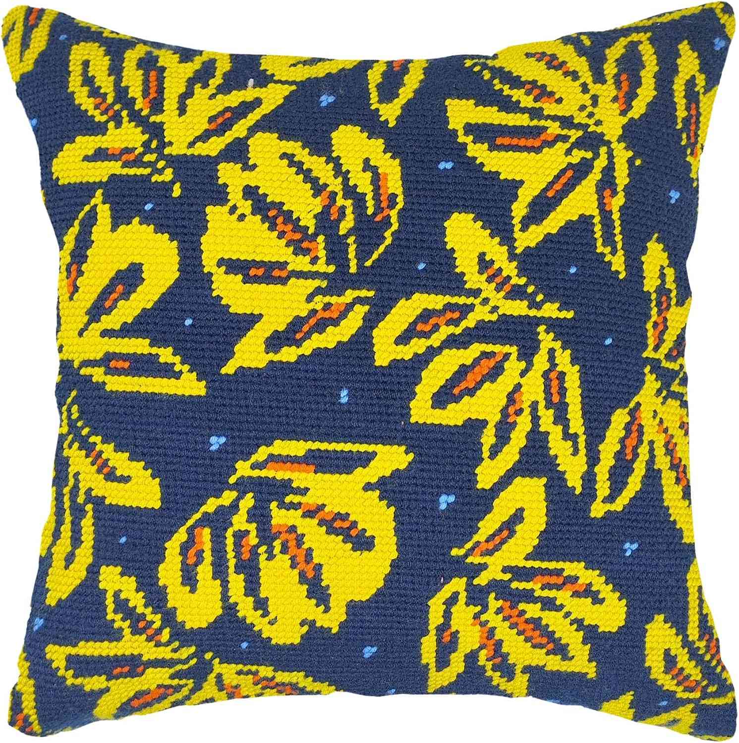 Needlepoint Pillow Kit - Yellow Hollow Flowers