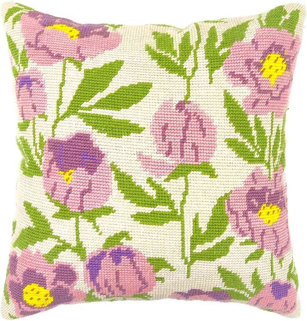 Needlepoint Pillow Kit - Pink Tulips