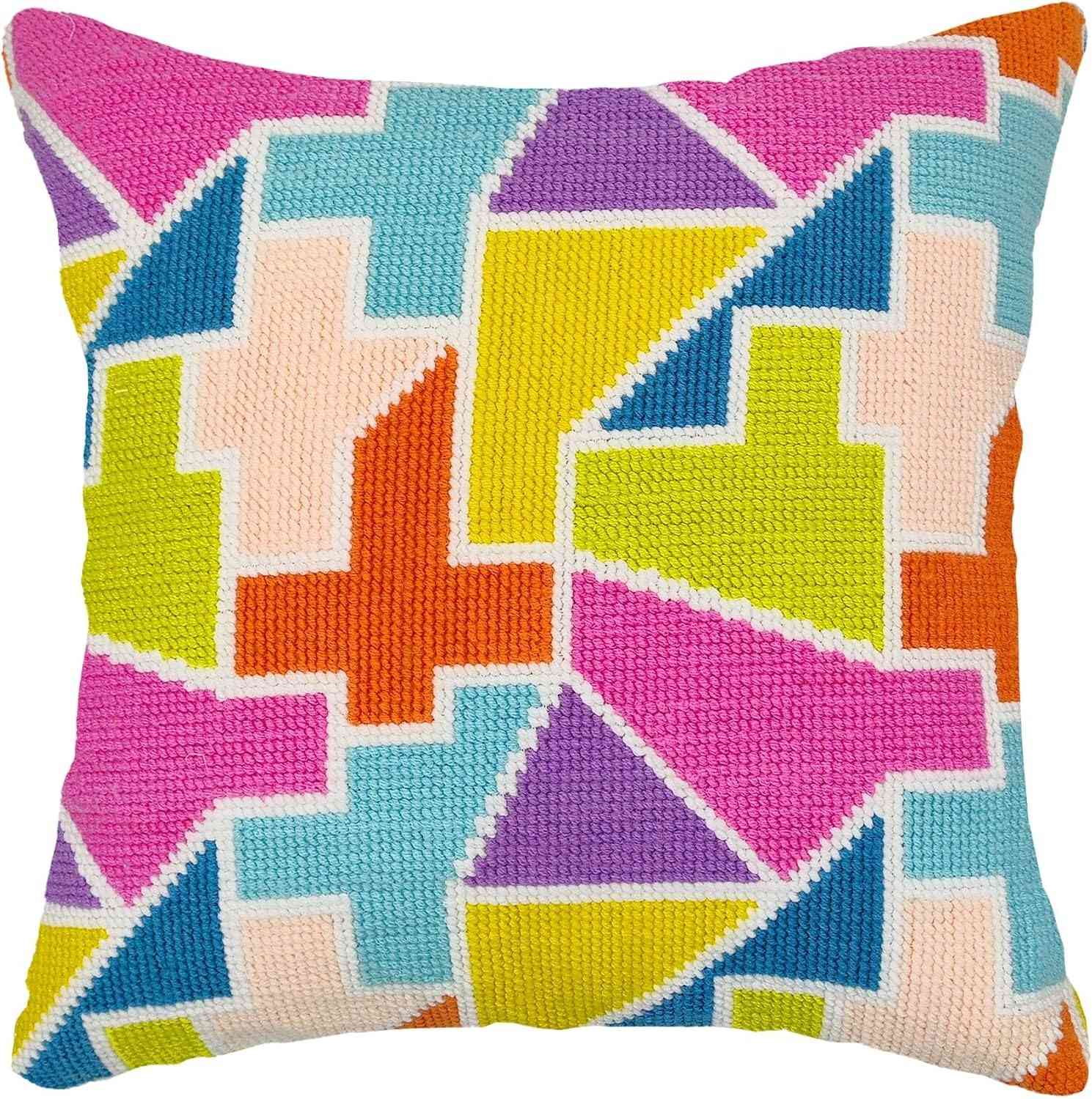 Needlepoint Pillow Kit - Bright Puzzle
