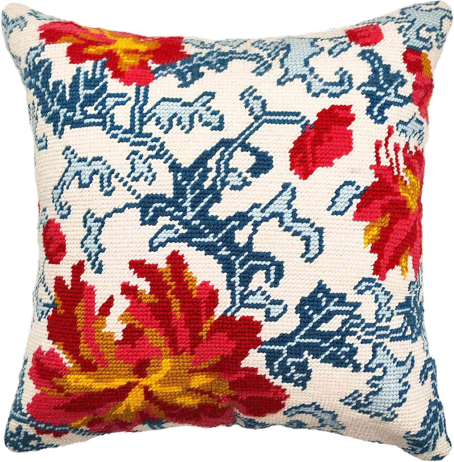Needlepoint Pillow Kit - Red Peonies