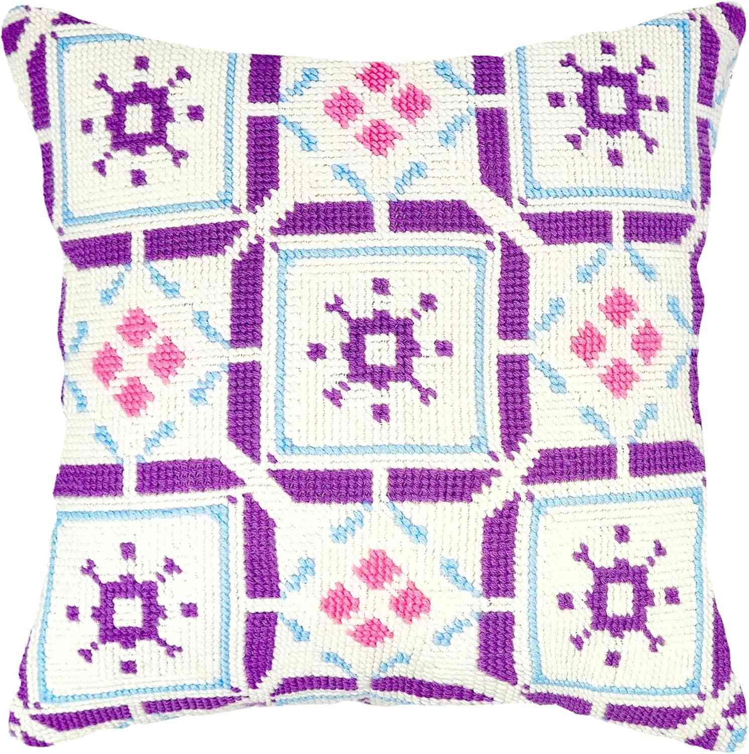 Needlepoint Pillow Kit - Purple Square Window