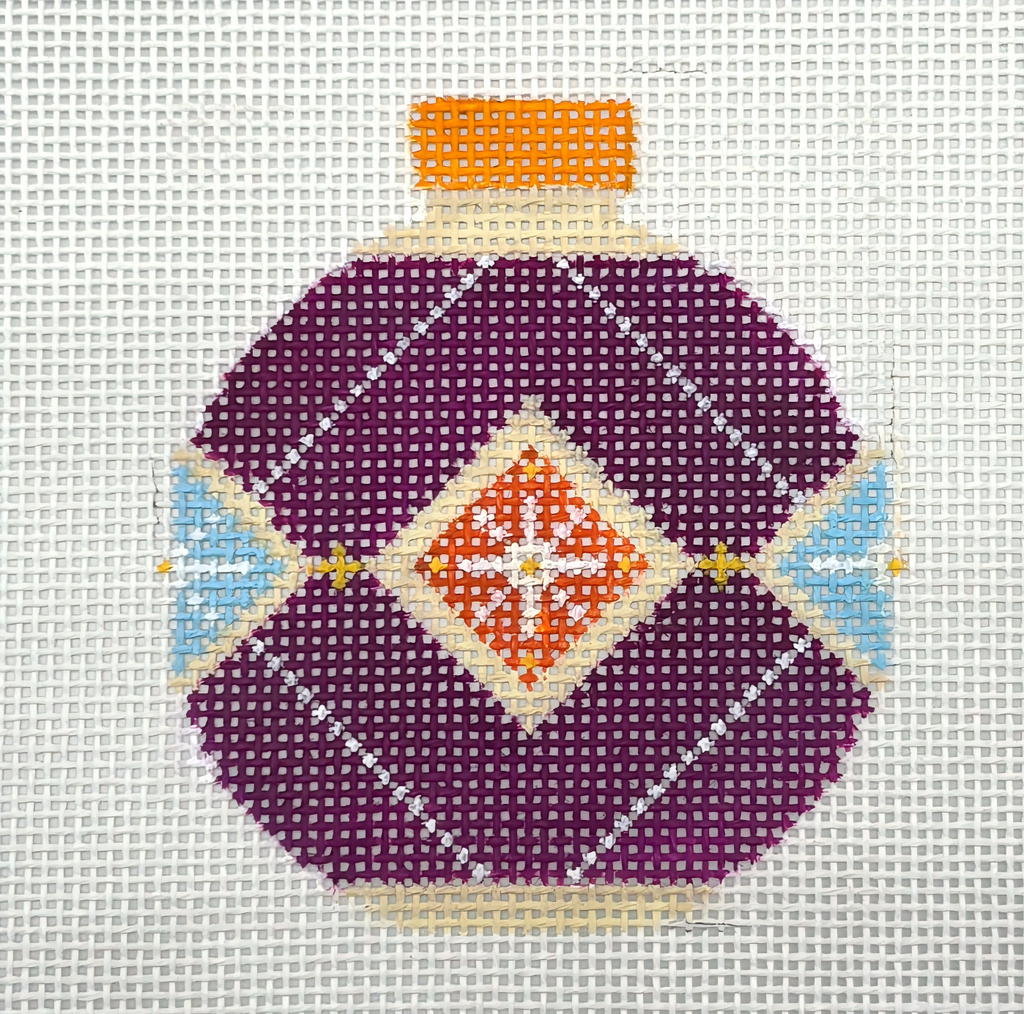 Purple Round Christmas Ornament with Geometric Pattern