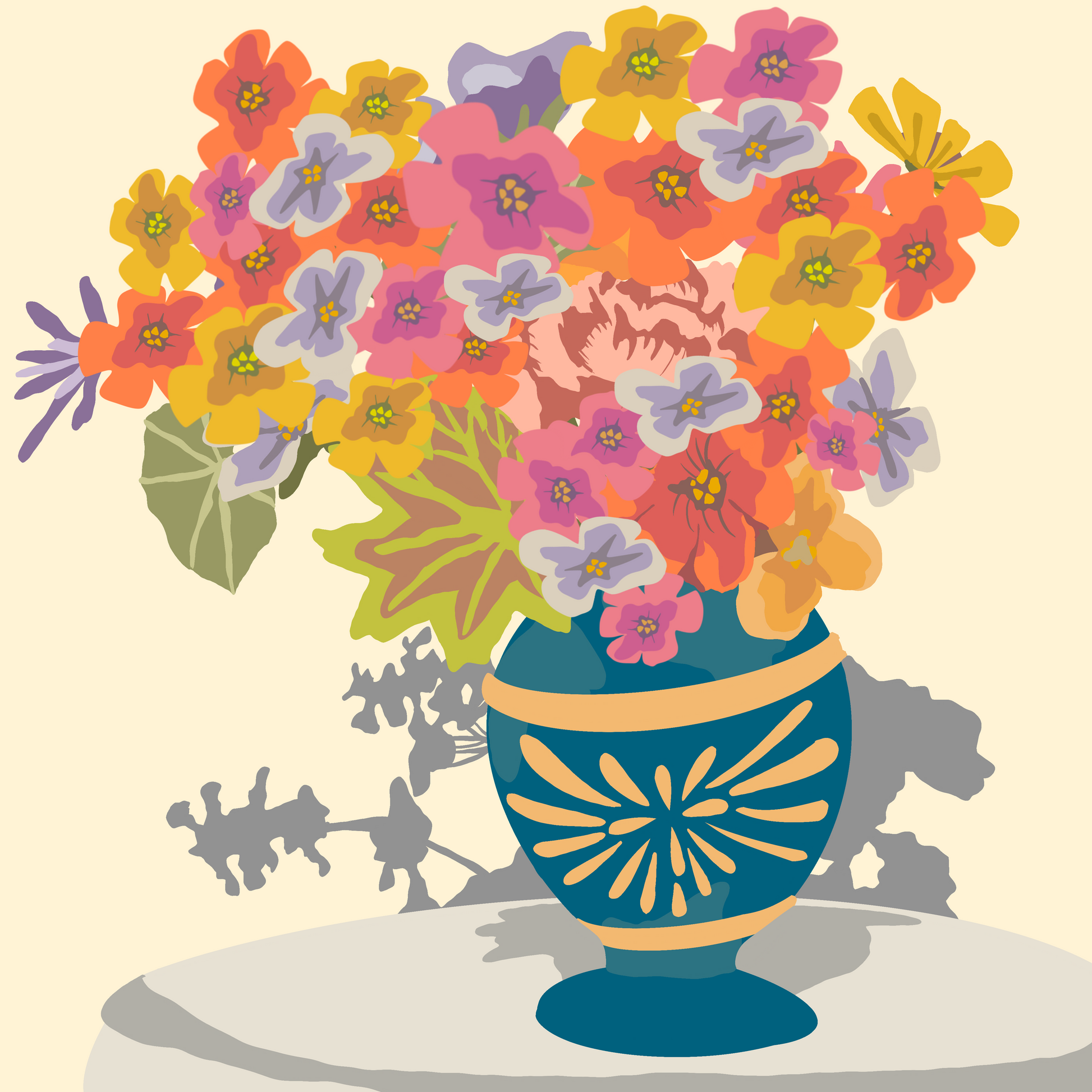 Colorful Flower Bouquet in Decorative Vase