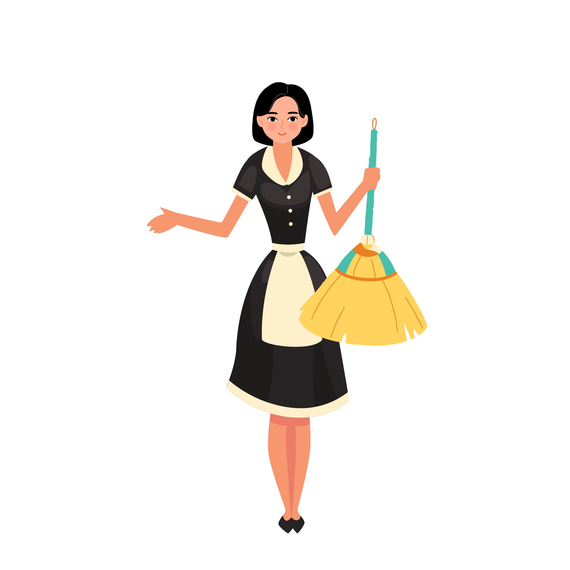 Lively Housekeeper with Cleaning Tools