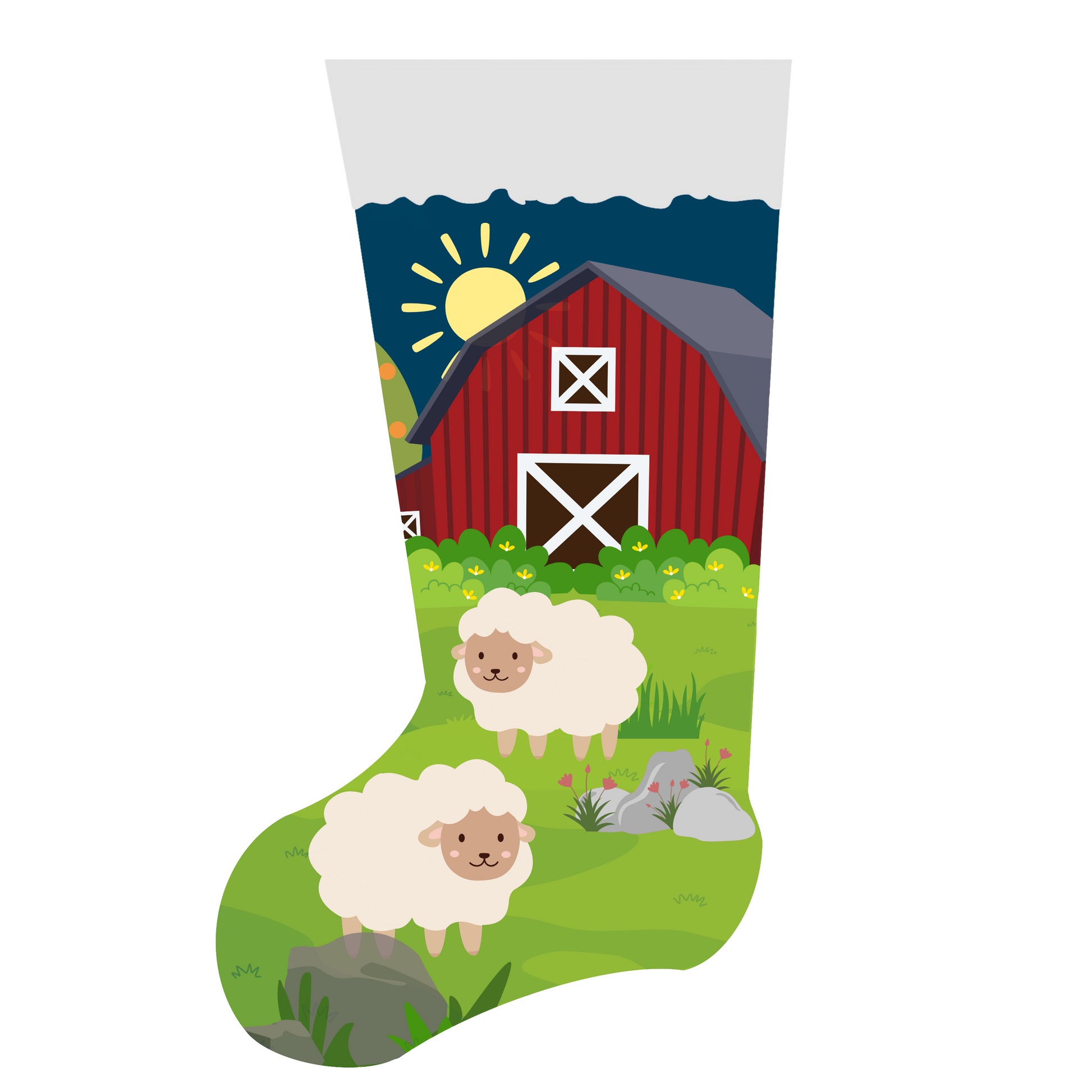 Stocking with Sheep and Barn