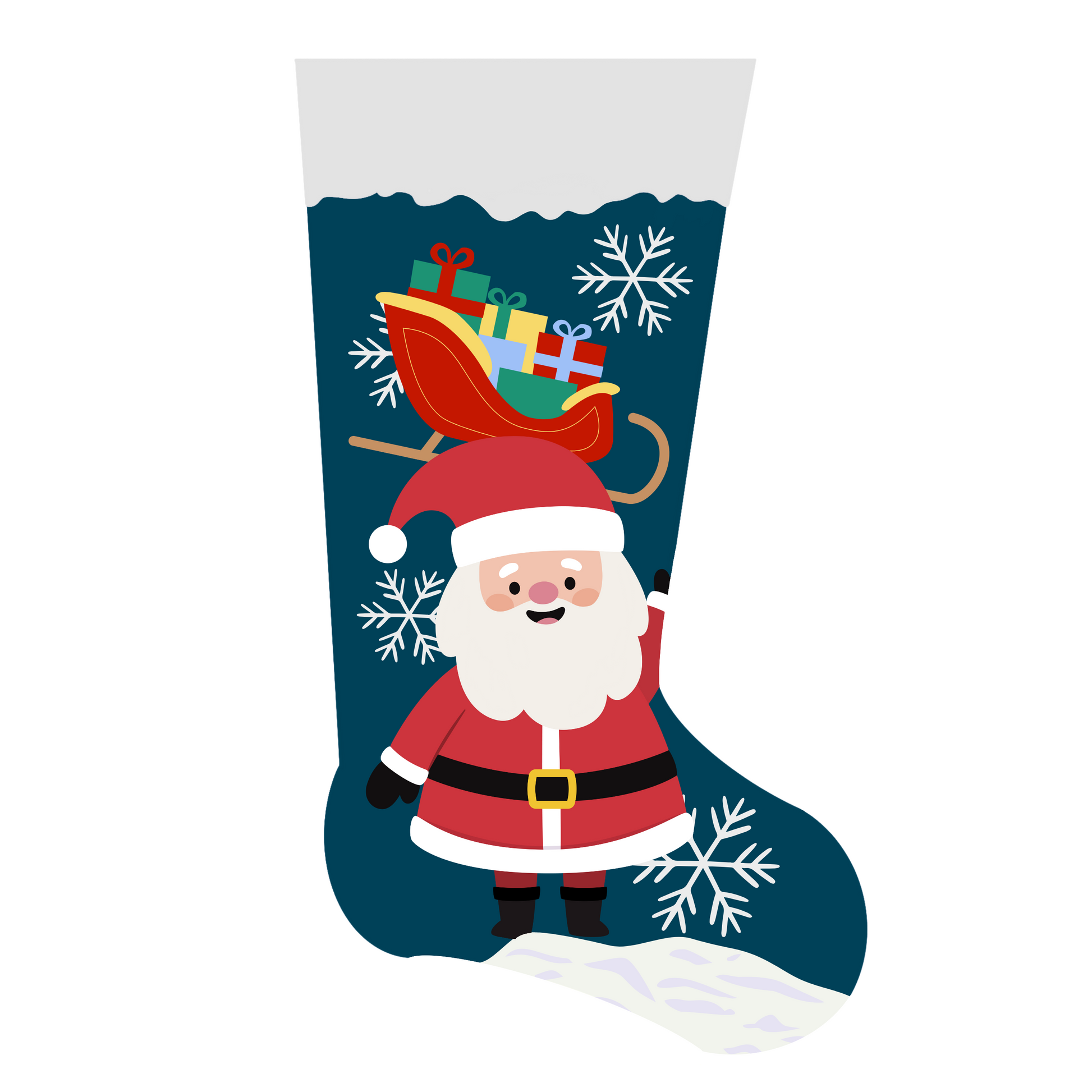 Christmas Stocking with Santa Claus and Snowflake Accents