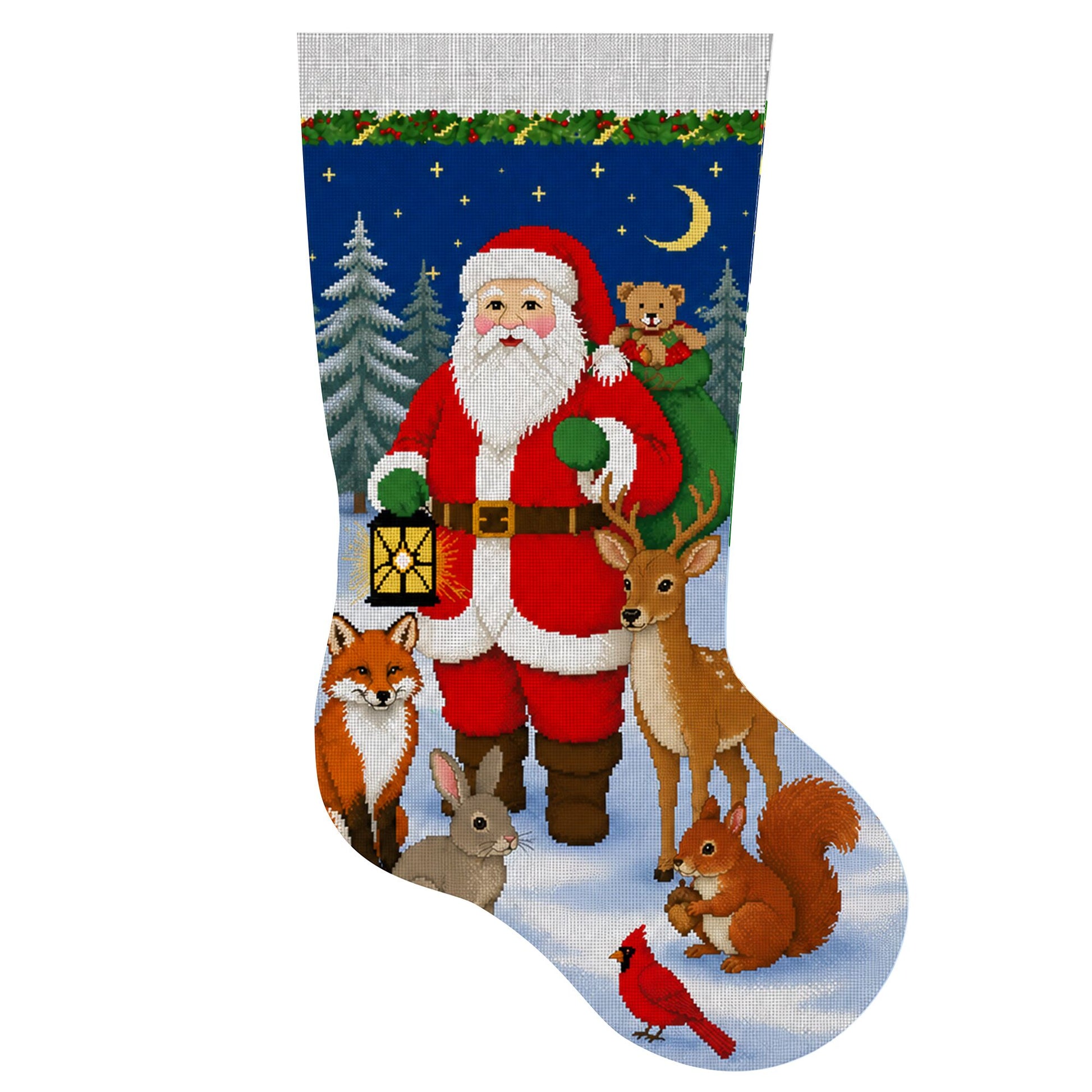 Stocking - Pastoral Pine Santa with Baby Forest Animals