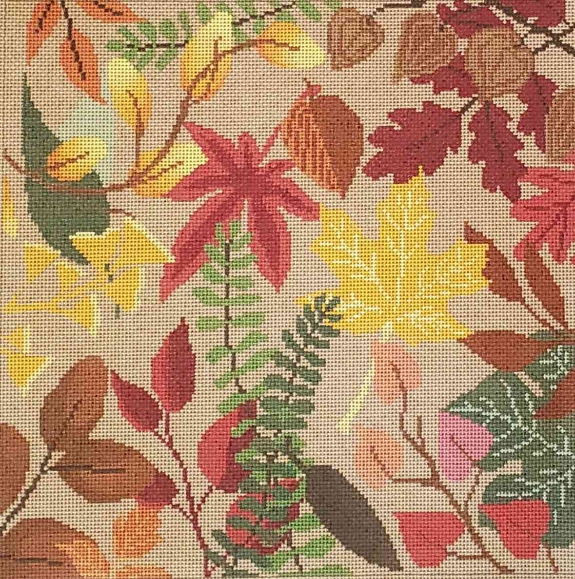 Botanical Pillow Autumn Leaves Burlap