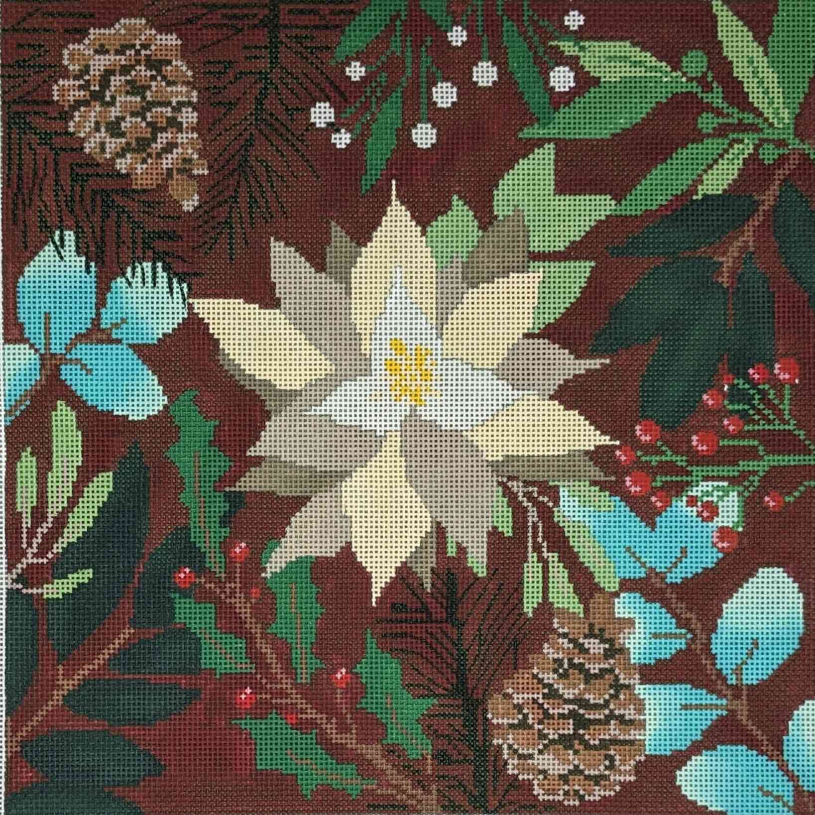 Botanical Pillow Red with White Flower