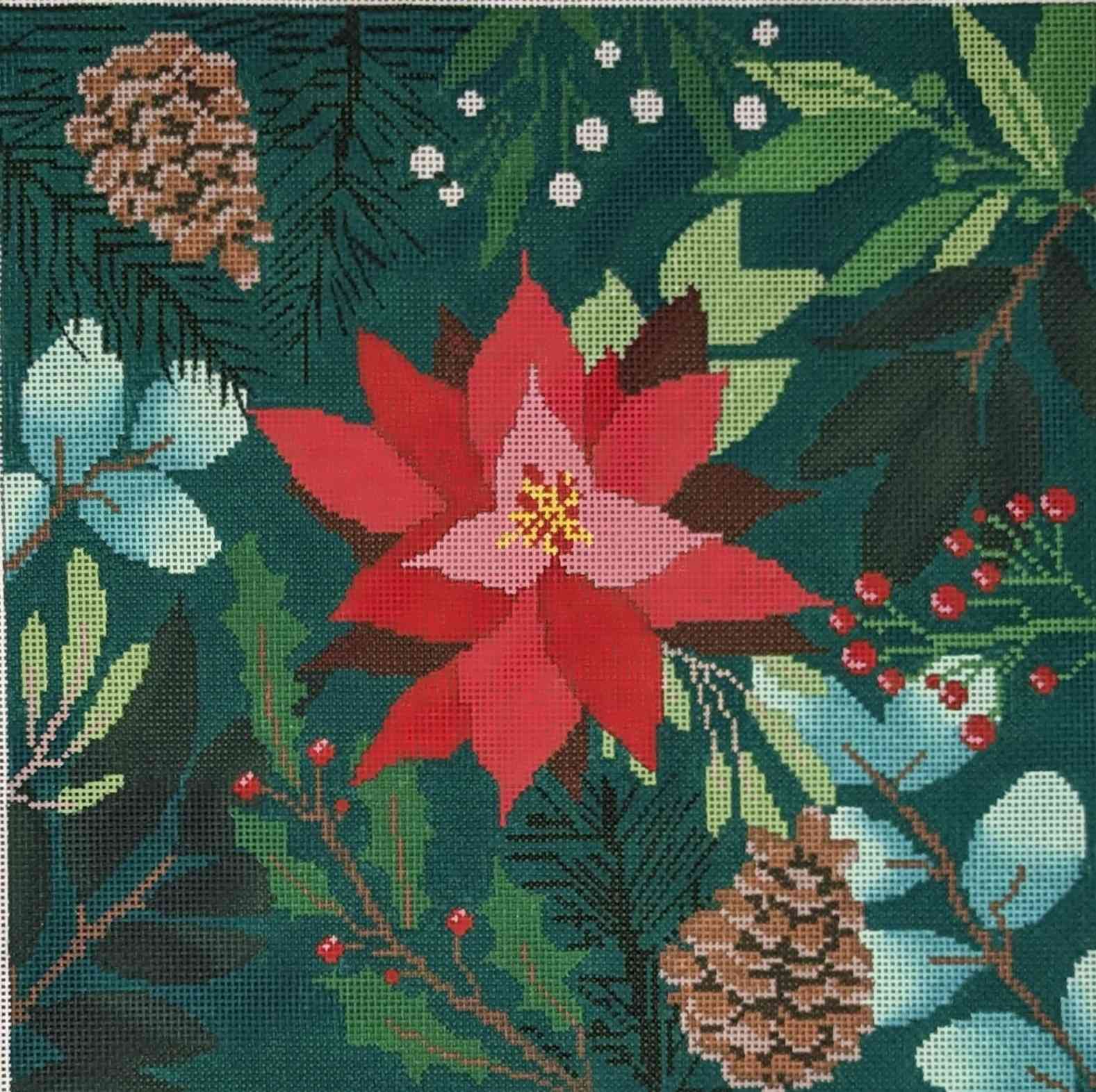 Botanical Pillow Green w Red Flower