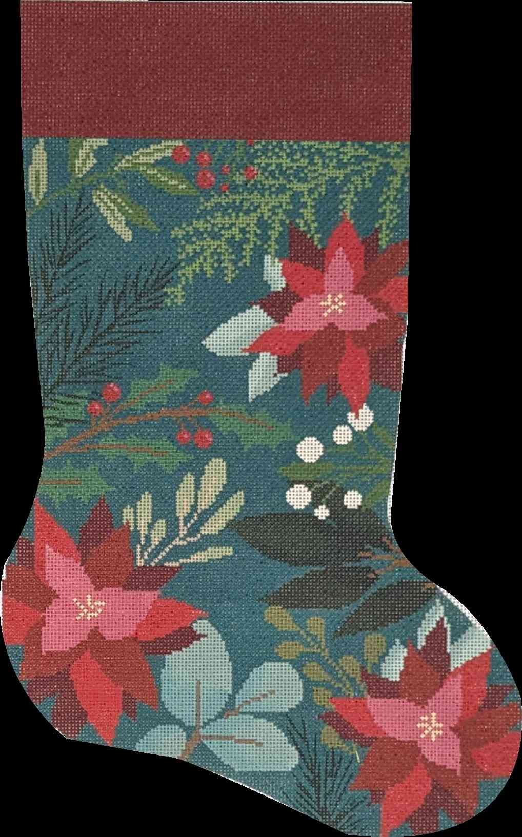 Green Stocking with Red Flowers