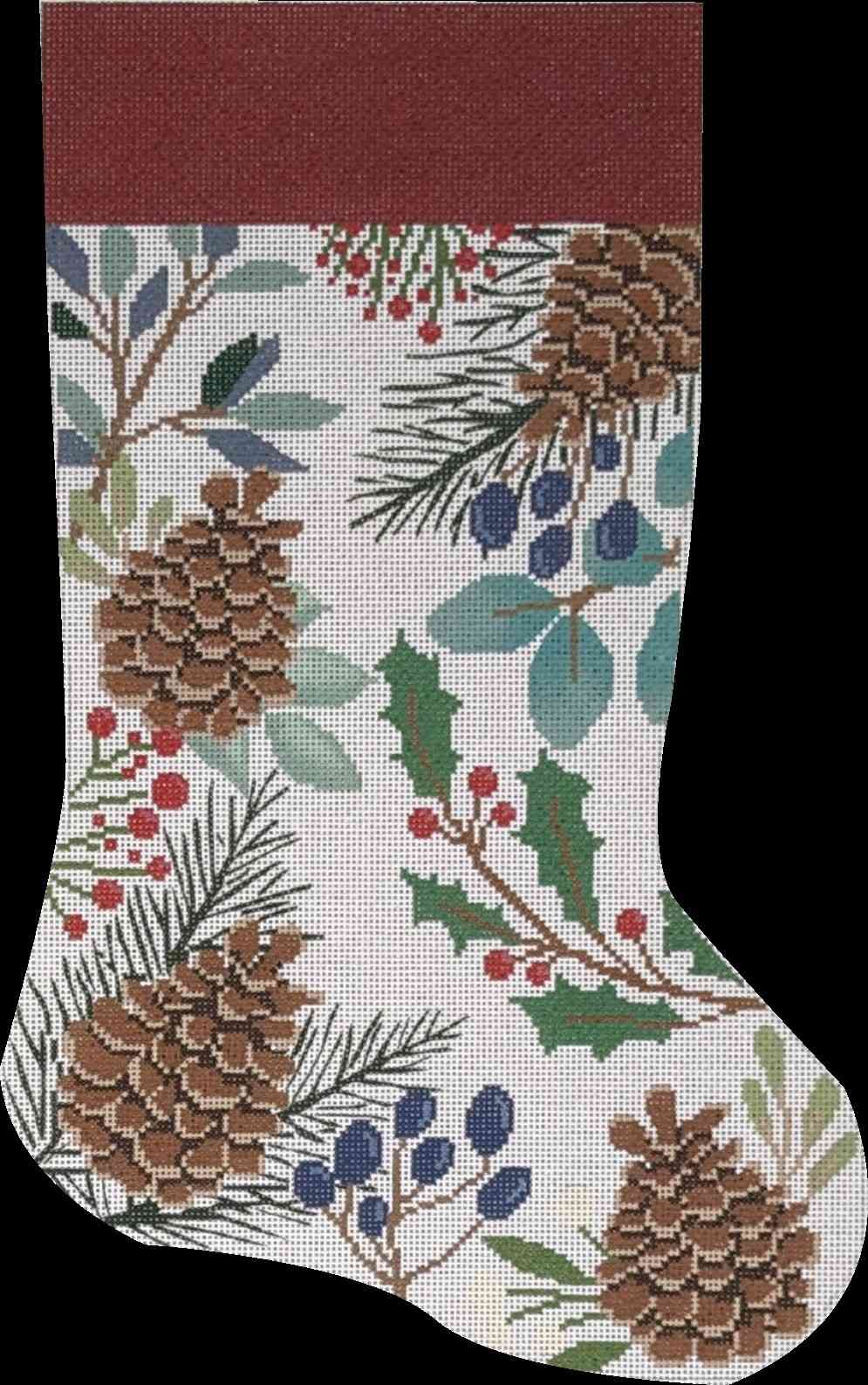 White Stocking with Pinecones