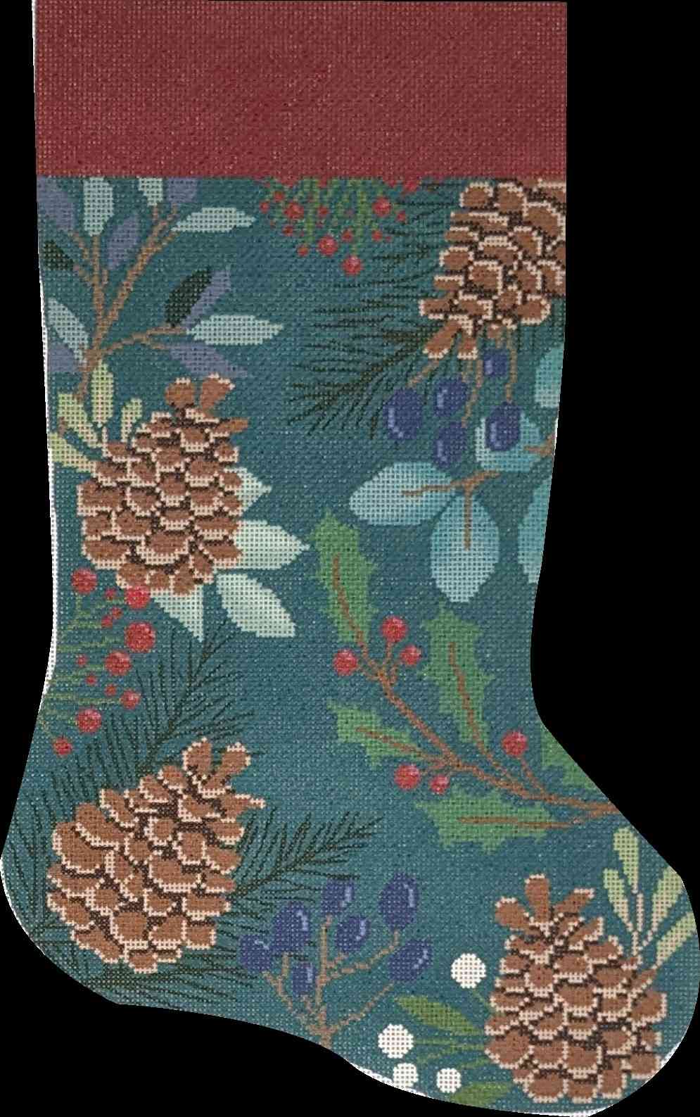 Green Stocking with Pinecones